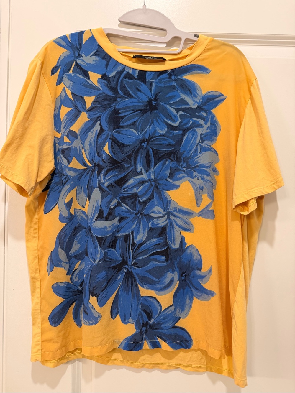 MaxMara Yellow Tee with Bold Blue Floral Print